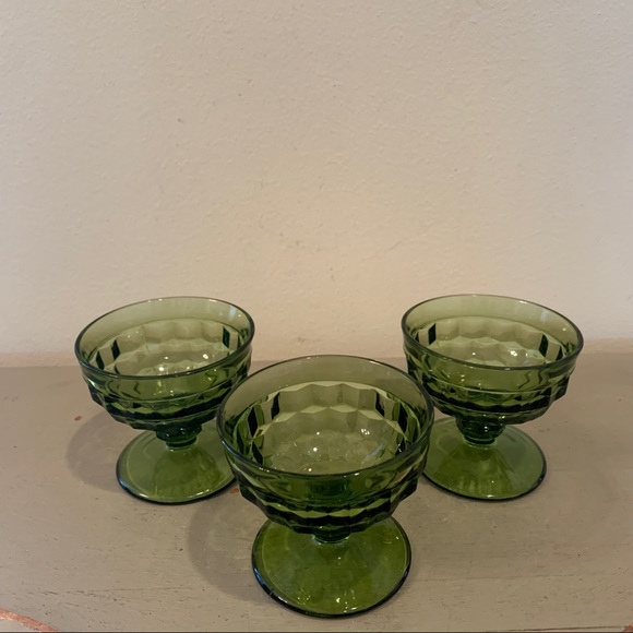 Indiana Glass Other - Three Vintage Green Dessert Glasses